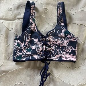 Maaji Navy and Light Pink Floral Reversible Lace-Up 4-way Bikini Top